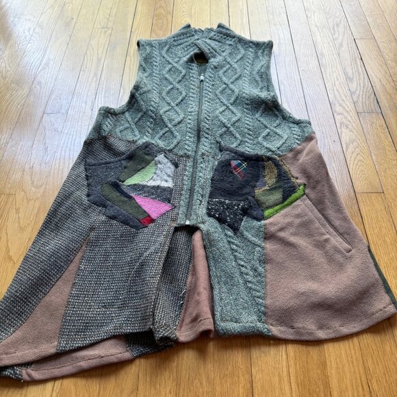 Catherine Coloney Size L Multicolor Patchwork Knit Asymmetric Zip Sweater Vest - Picture 4 of 15